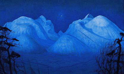 Image: Harald Sohlberg, "Winter Night in the Mountains", 1914.